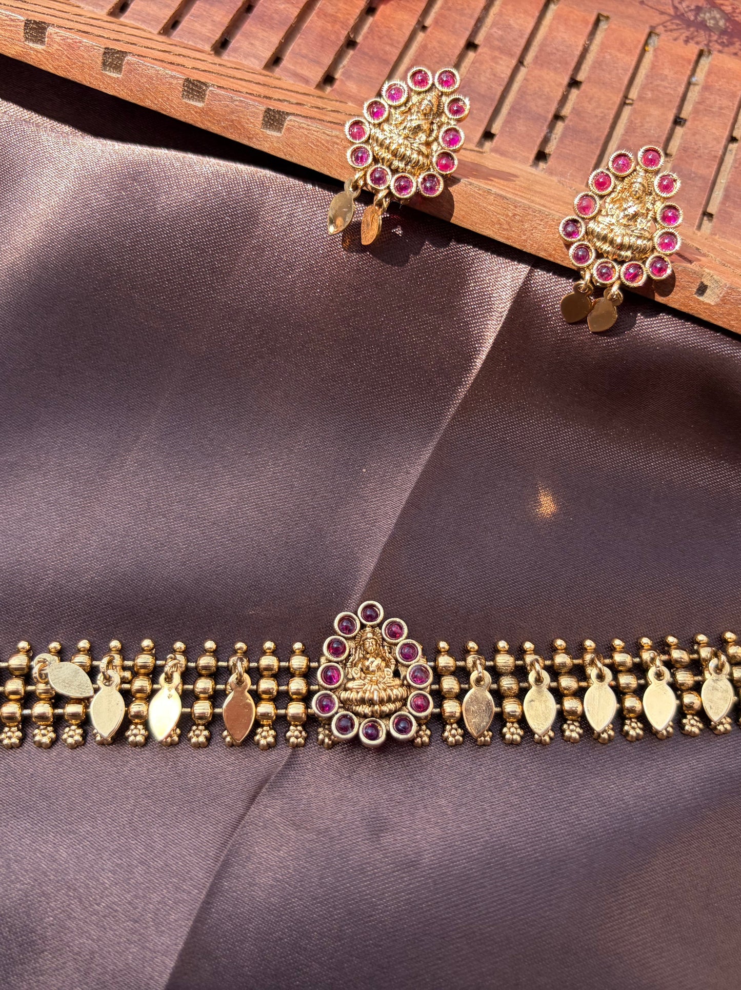 Lakshmi motif Elakkathali with ruby stone