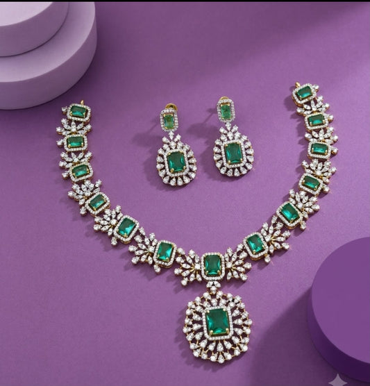 Gj polish American diamond necklace with earrings