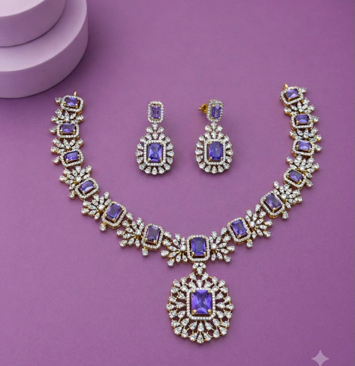Gj polish American diamond necklace with earrings