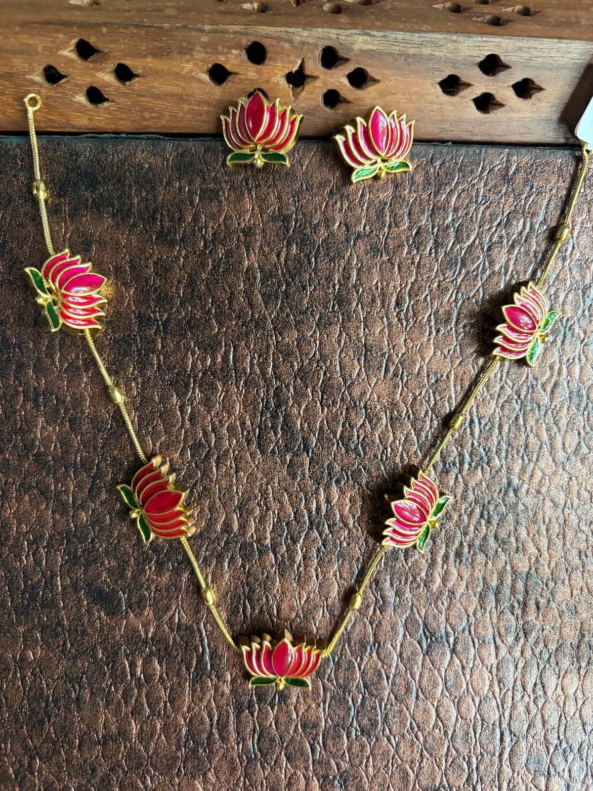 Lotus Meenakari work necklace with earrings