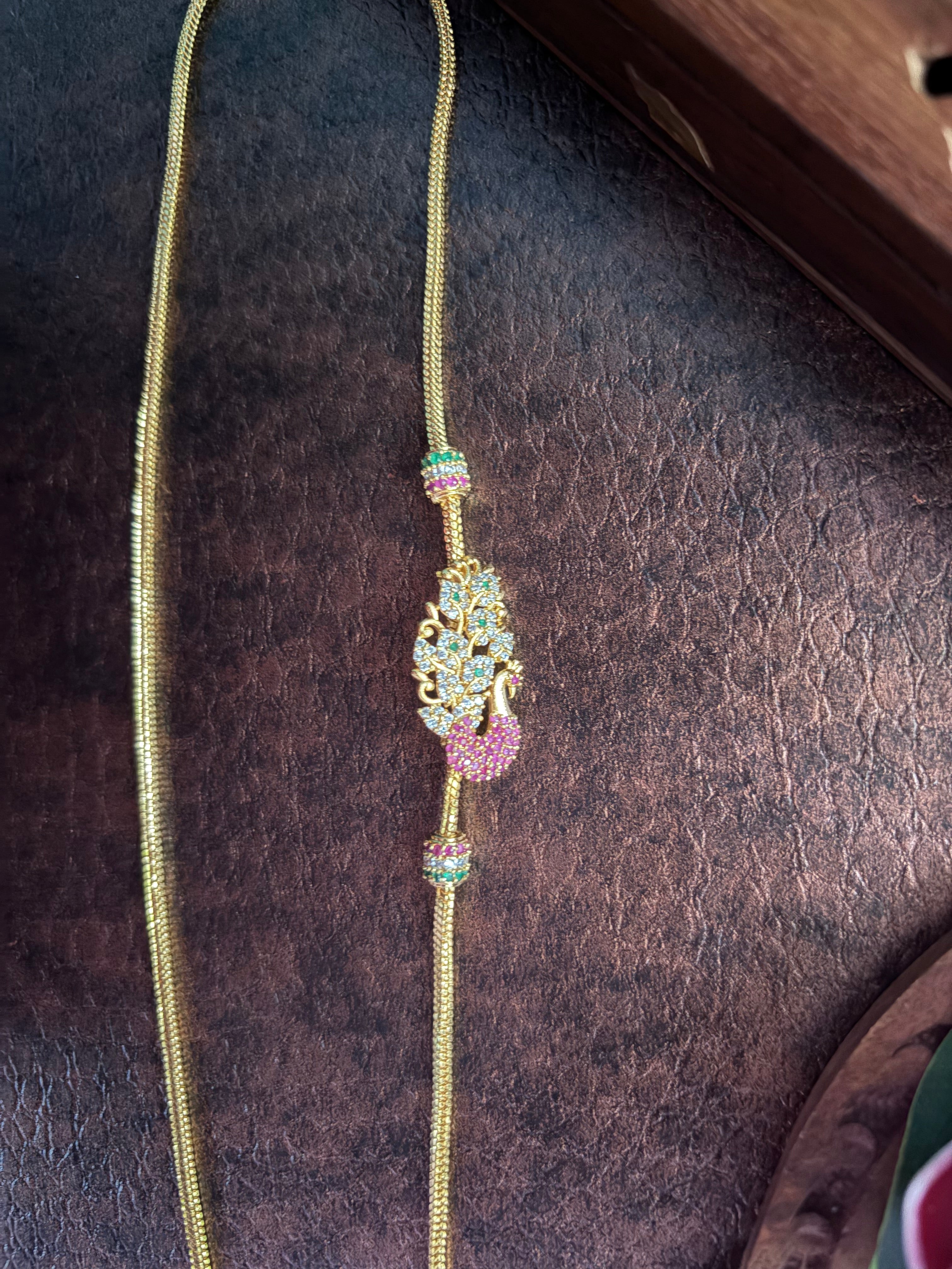 Peacock pattern multicolour stone mugapu chain