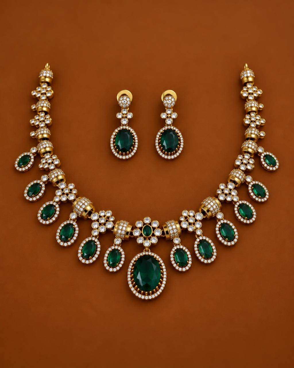 Bold mozonite stone necklace with earrings