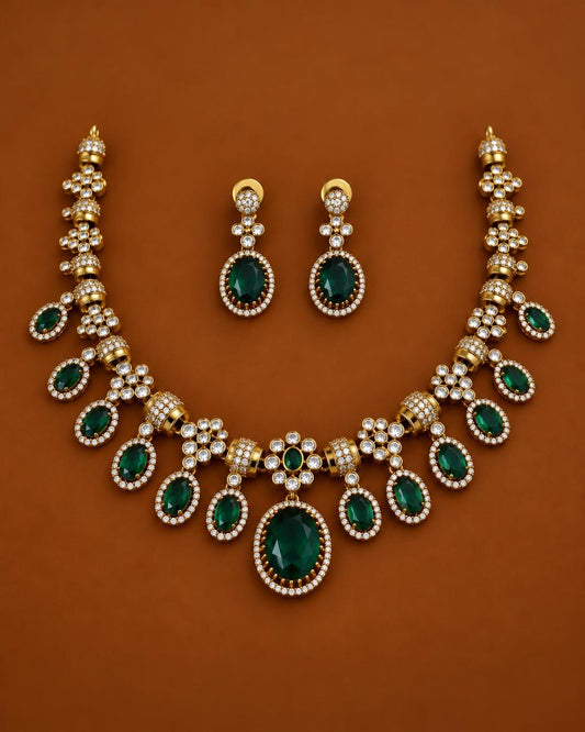 Bold mozonite stone necklace with earrings