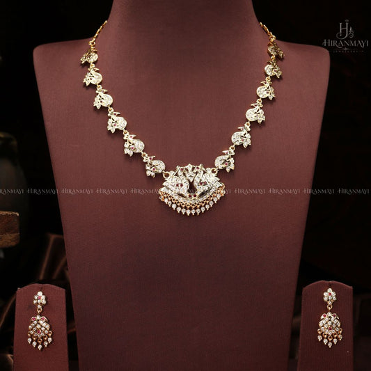 Vintage peacock motif stone necklace
