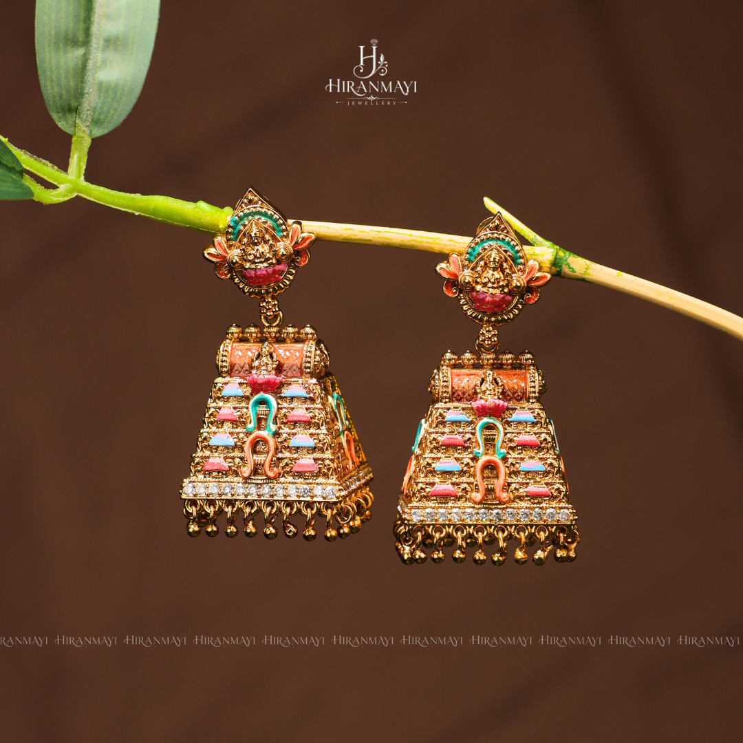 Temple gopuram design with goddess Lakshmi jumka