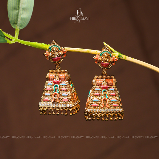 Temple gopuram design with goddess Lakshmi jumka