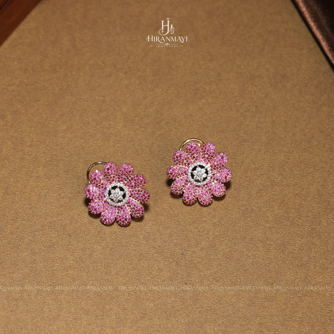 Floral pattern American diamond stone studded necklace