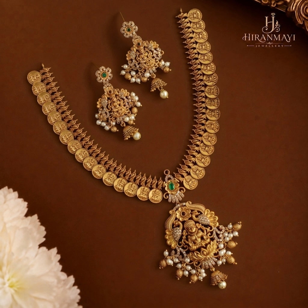 Antique coin necklace with earrings