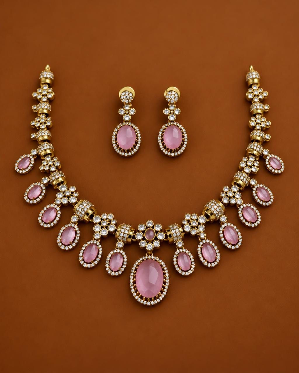Bold mozonite stone necklace with earrings