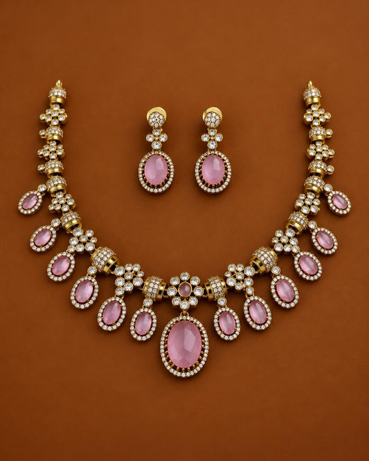 Bold mozonite stone necklace with earrings