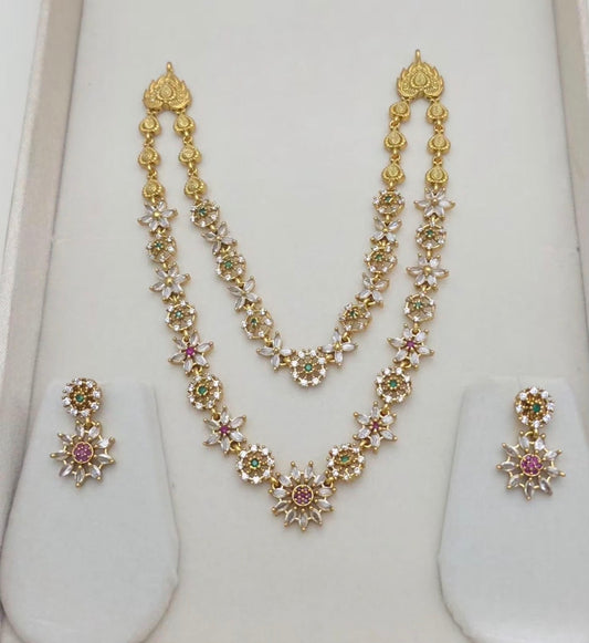 Two layers stone necklace with earrings