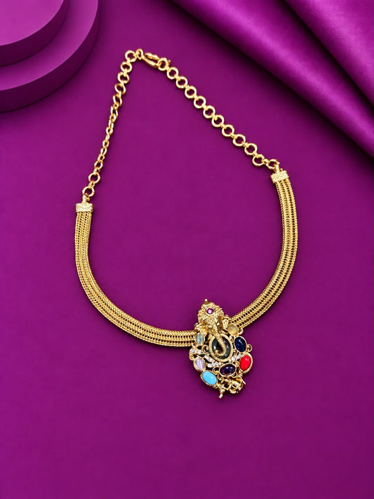 Multi stone Ganapathy pendant with hasli