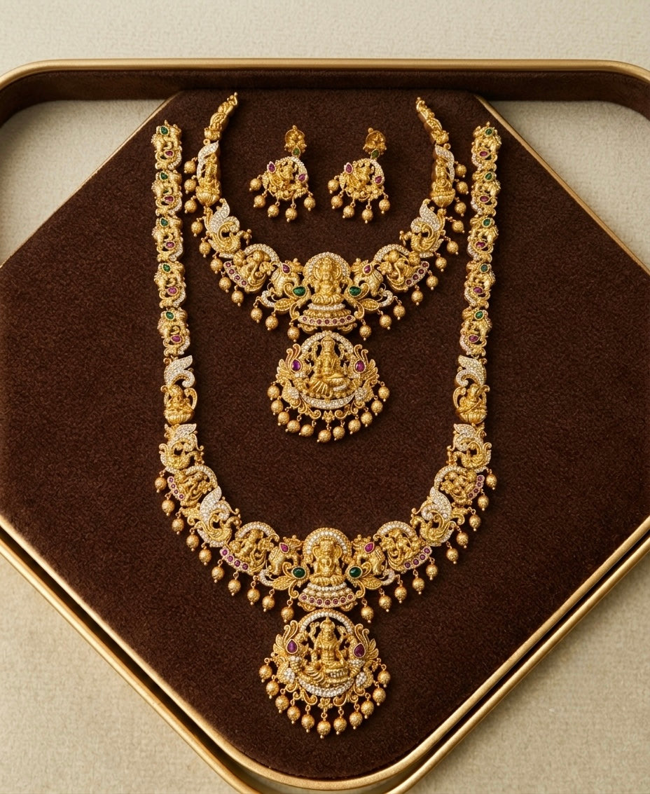 Antique semi bridal set necklace with haram and earrings