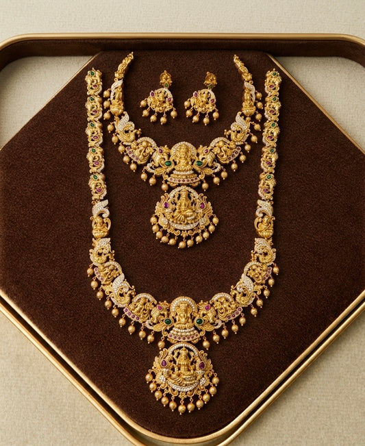 Antique semi bridal set necklace with haram and earrings