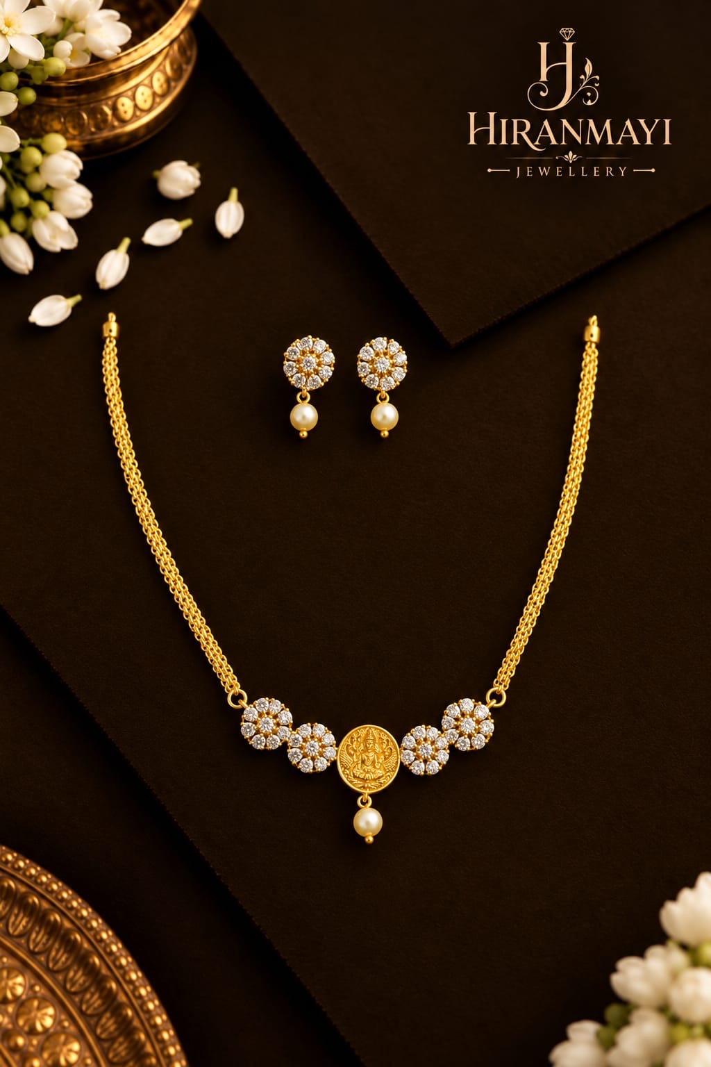 Star stone with center Lakshmi motif mini necklace