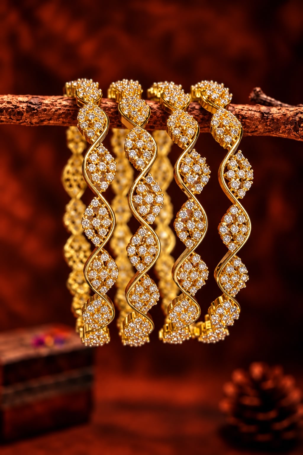 Broad leaf pattern stone bangles- 4 pcs