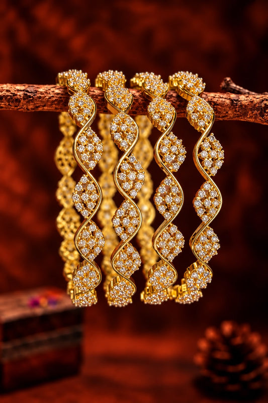 Broad leaf pattern stone bangles- 4 pcs