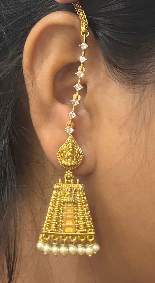 Temple jumka with detachable Earchain