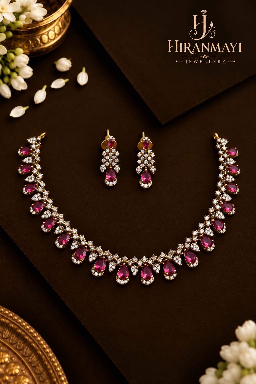 Zircon stone necklace with earrings
