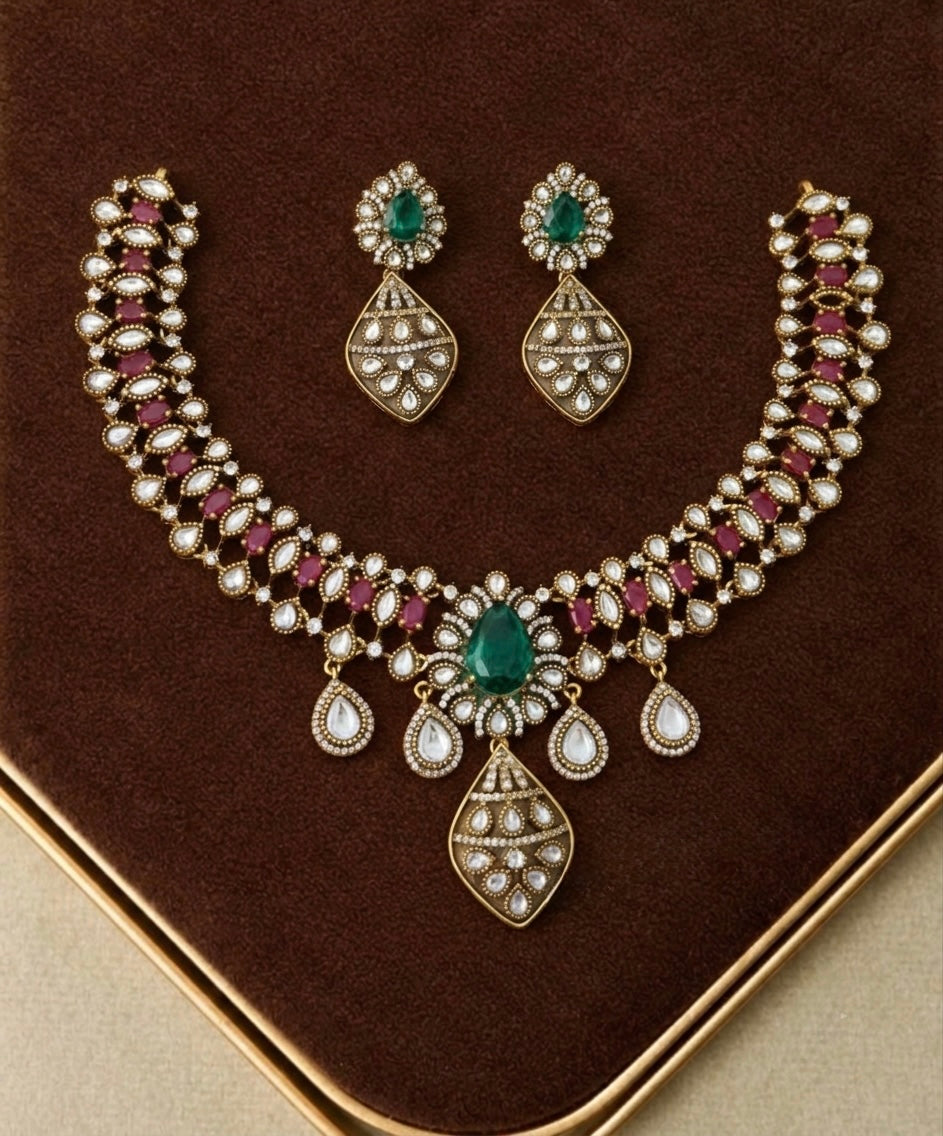 Polki diamond replica necklace with earrings