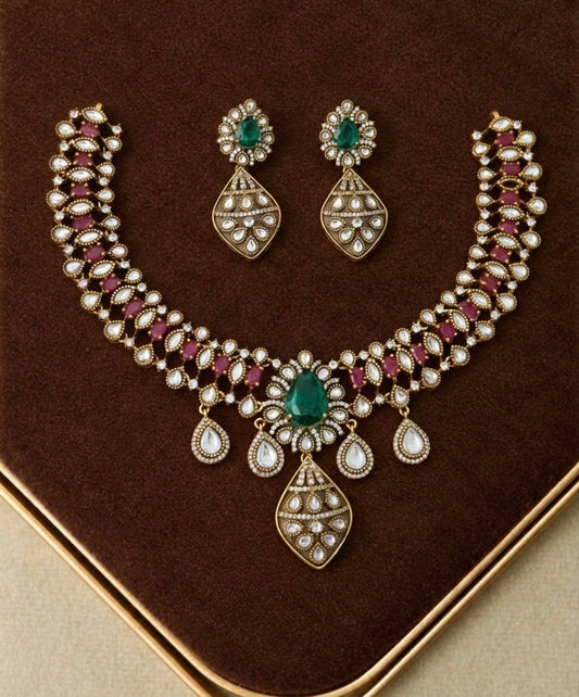 Polki diamond replica necklace with earrings