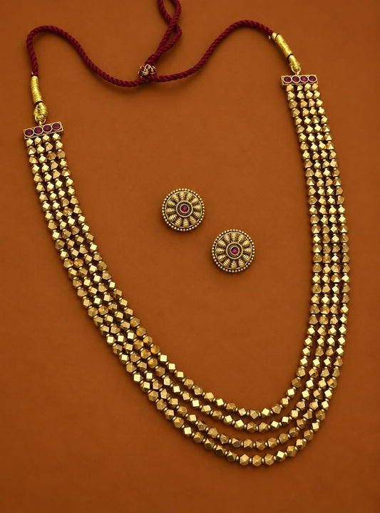 Gold ball three layer long chain with stud