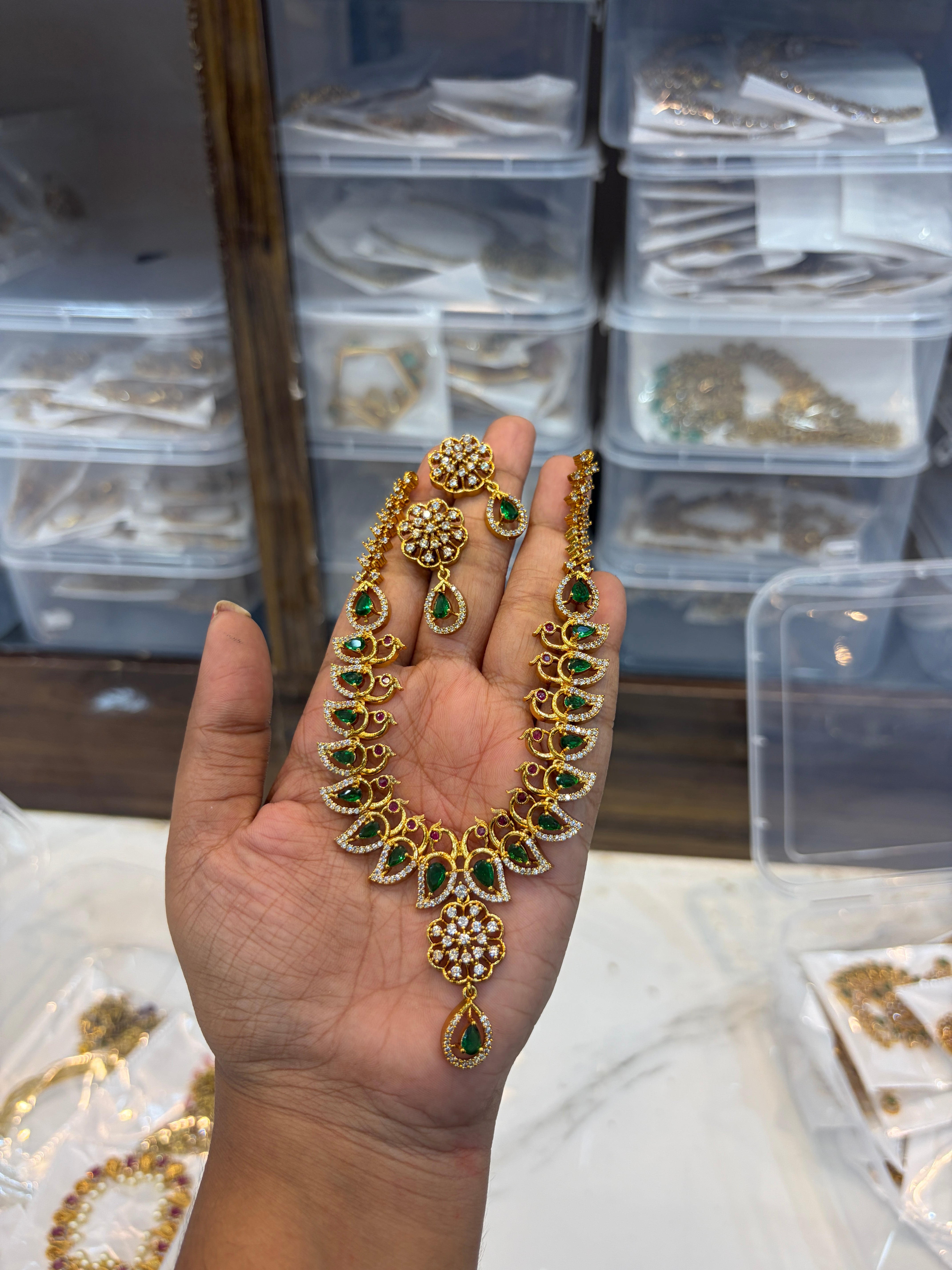 Peacock design necklace with earrings