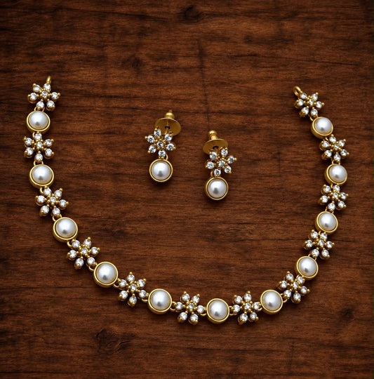 Pearl with star stone studded necklace with earrings