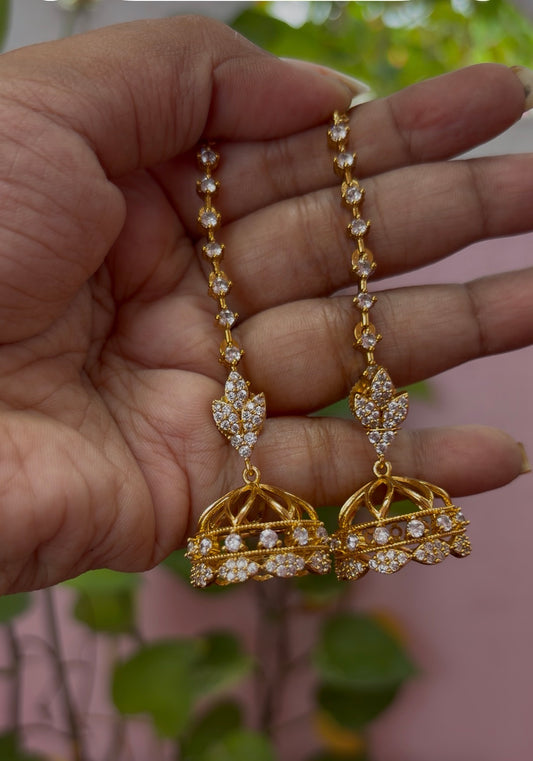 Antique Matt fine stone jumka with detachable ear chain