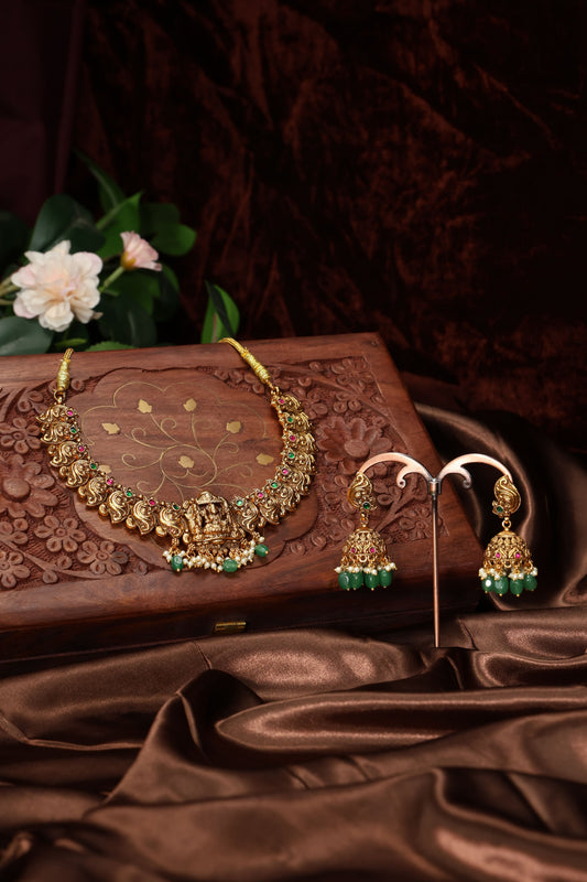 Antique lakshmi necklace with peacock detailings