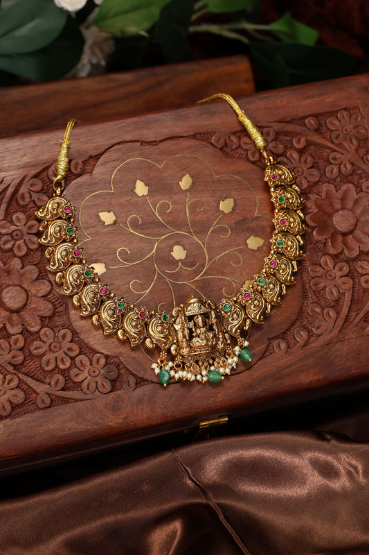 Antique lakshmi necklace with peacock detailings