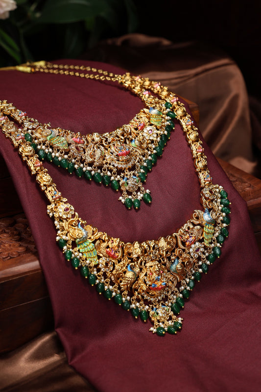 Hand painted meenakari design temple jewellery set