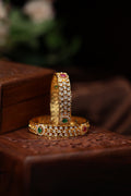 Cz stone studded ruby and emerald gold replica bangles