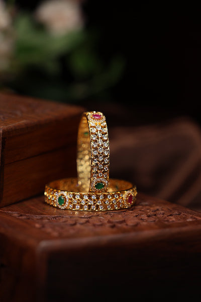 Cz stone studded ruby emerald gold replica