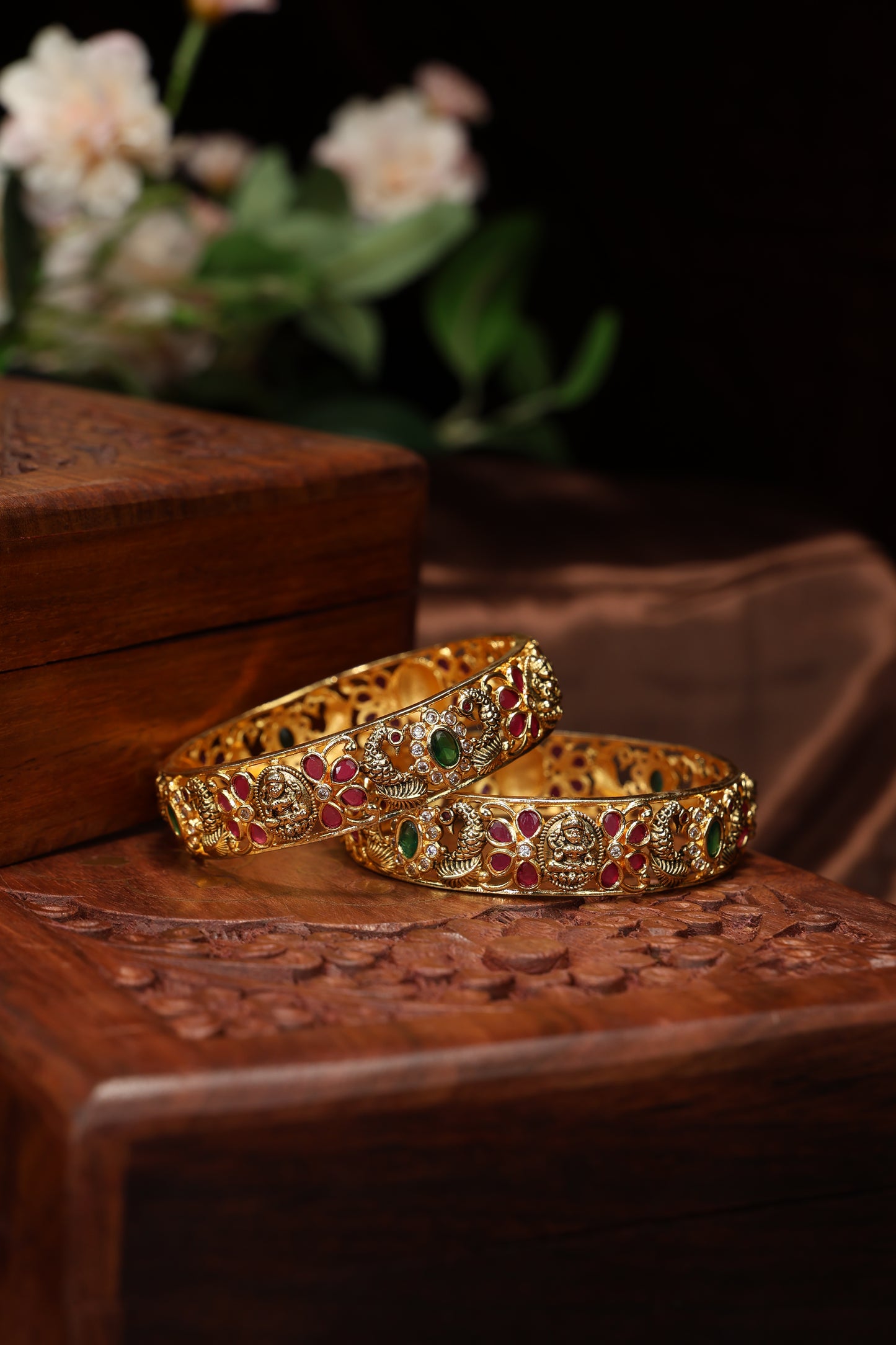 beautiful peacock with lakshmi mottif antique bangles