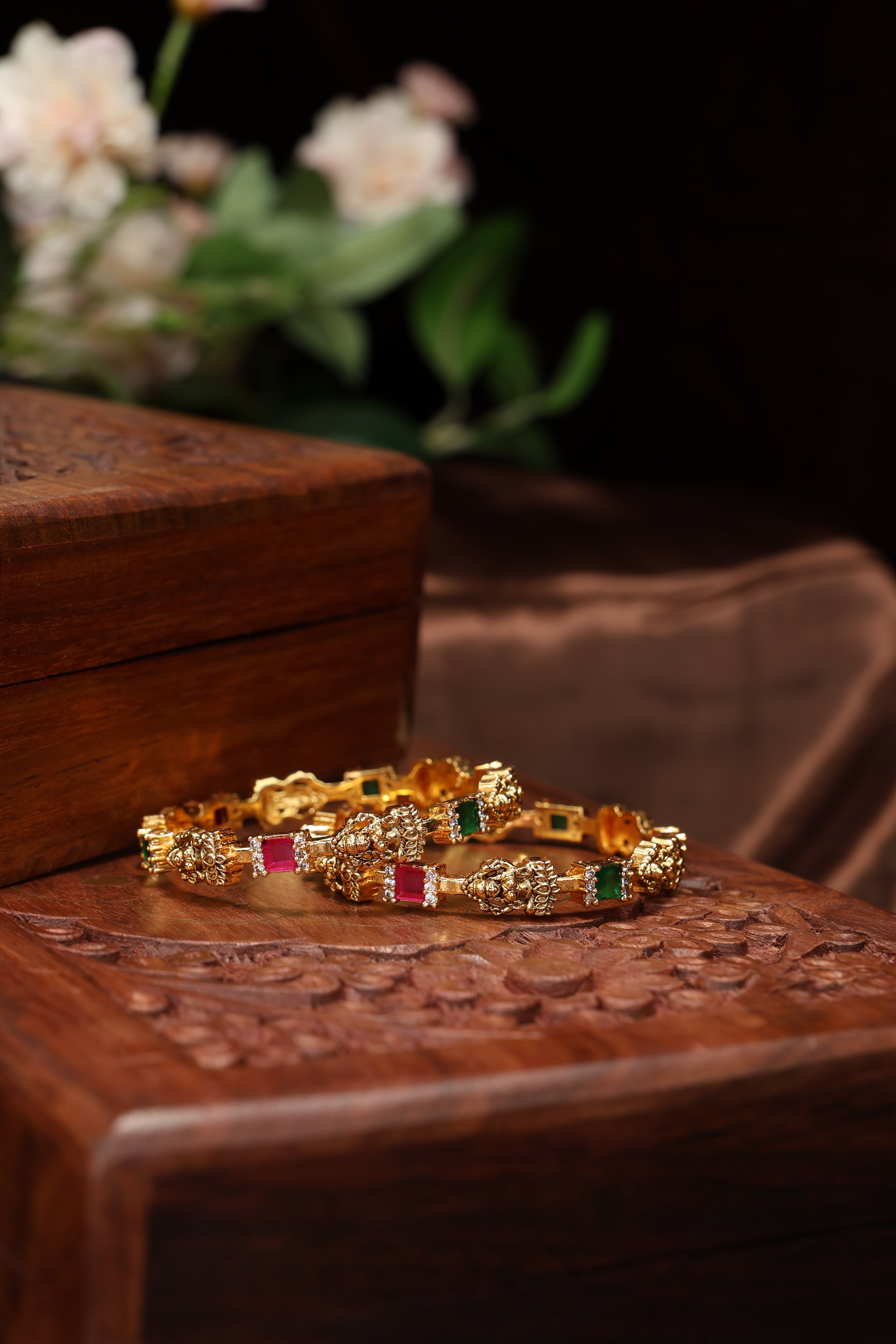 antique lakshmi ruby emerald stone bangles