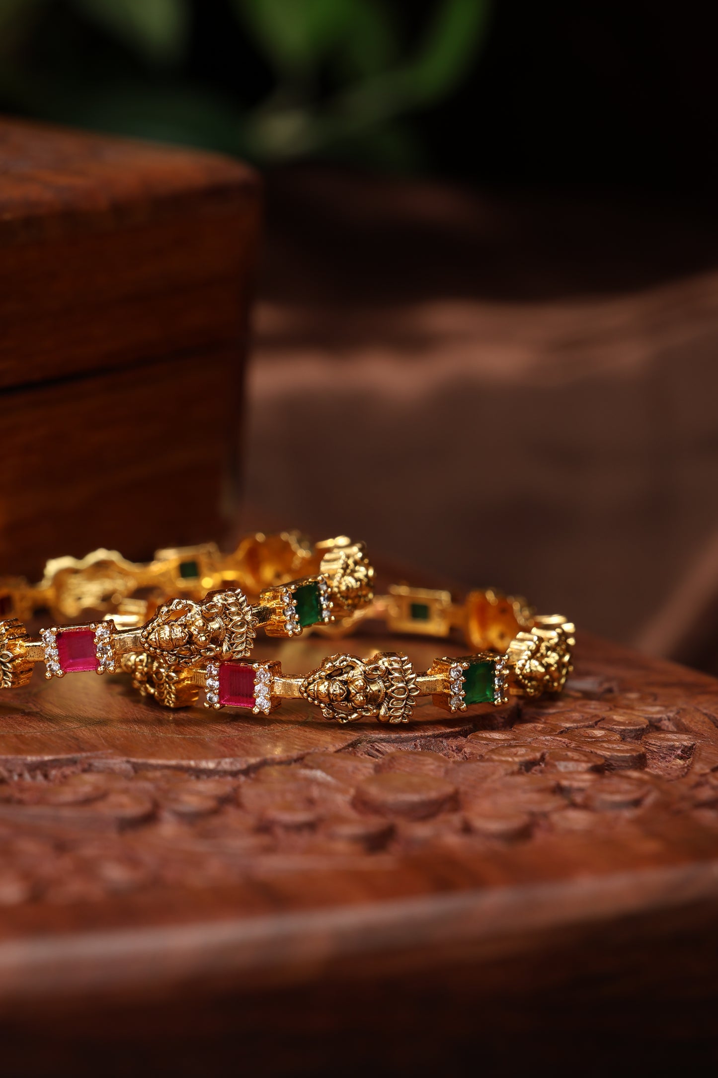 antique lakshmi ruby emerald stone bangles