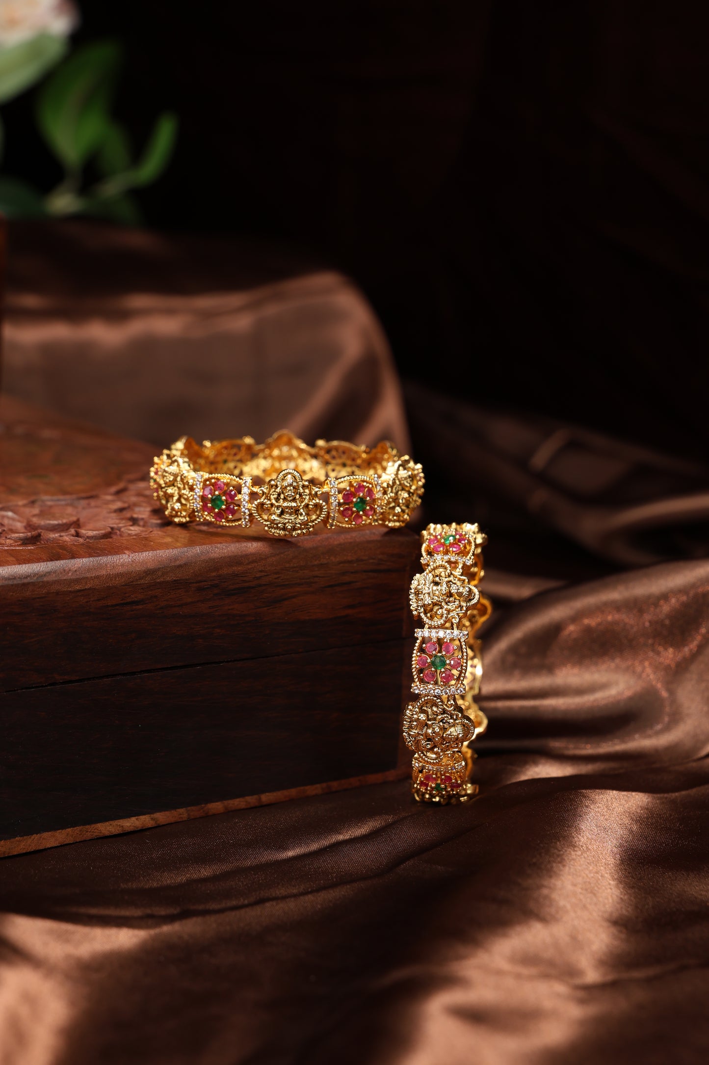 beatiful ruby stone lakshmi mottif bangles