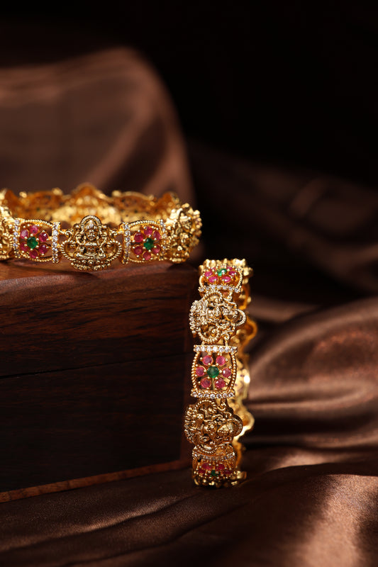 beatiful ruby stone lakshmi mottif bangles
