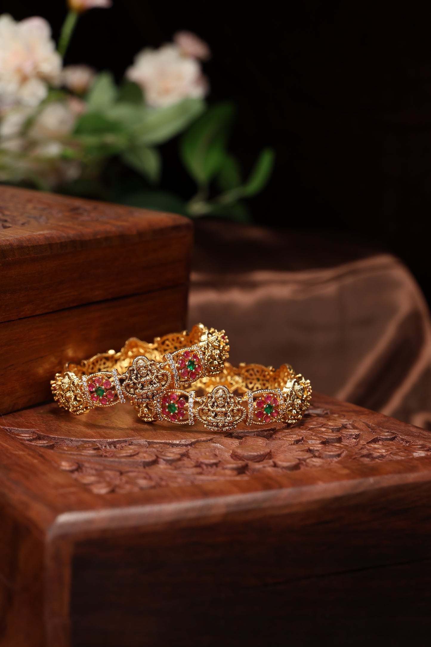 beatiful ruby stone lakshmi mottif bangles