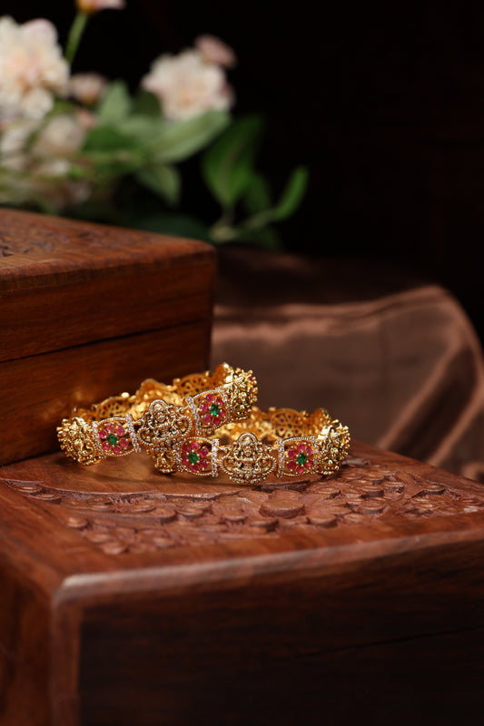 beatiful ruby stone lakshmi mottif bangles