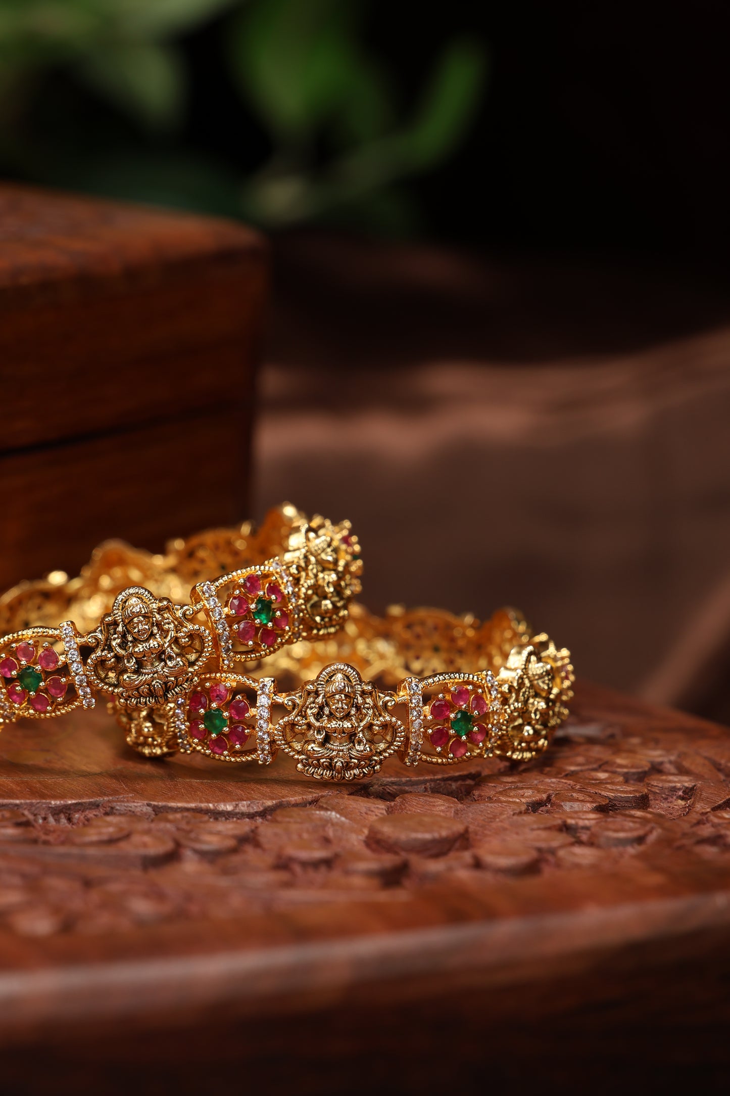 beatiful ruby stone lakshmi mottif bangles