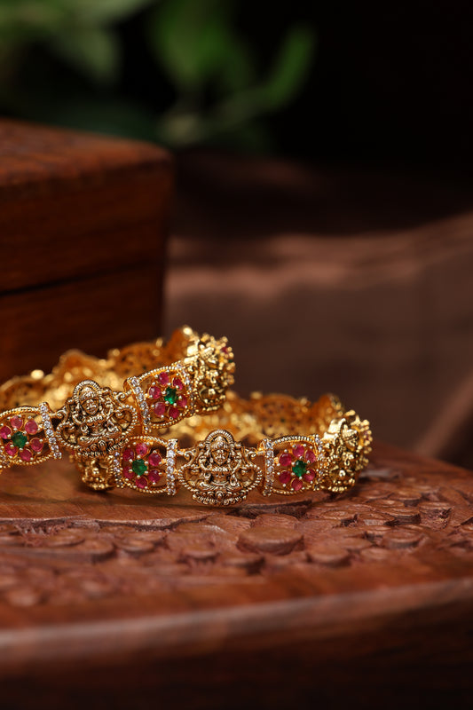 beatiful ruby stone lakshmi mottif bangles