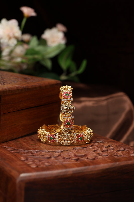 beatiful ruby stone lakshmi mottif bangles