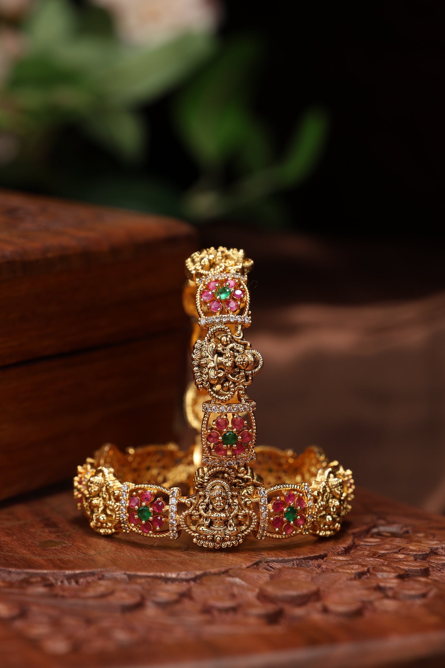 beatiful ruby stone lakshmi mottif bangles