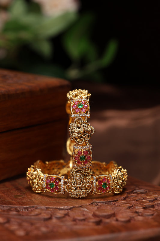 beatiful ruby stone lakshmi mottif bangles