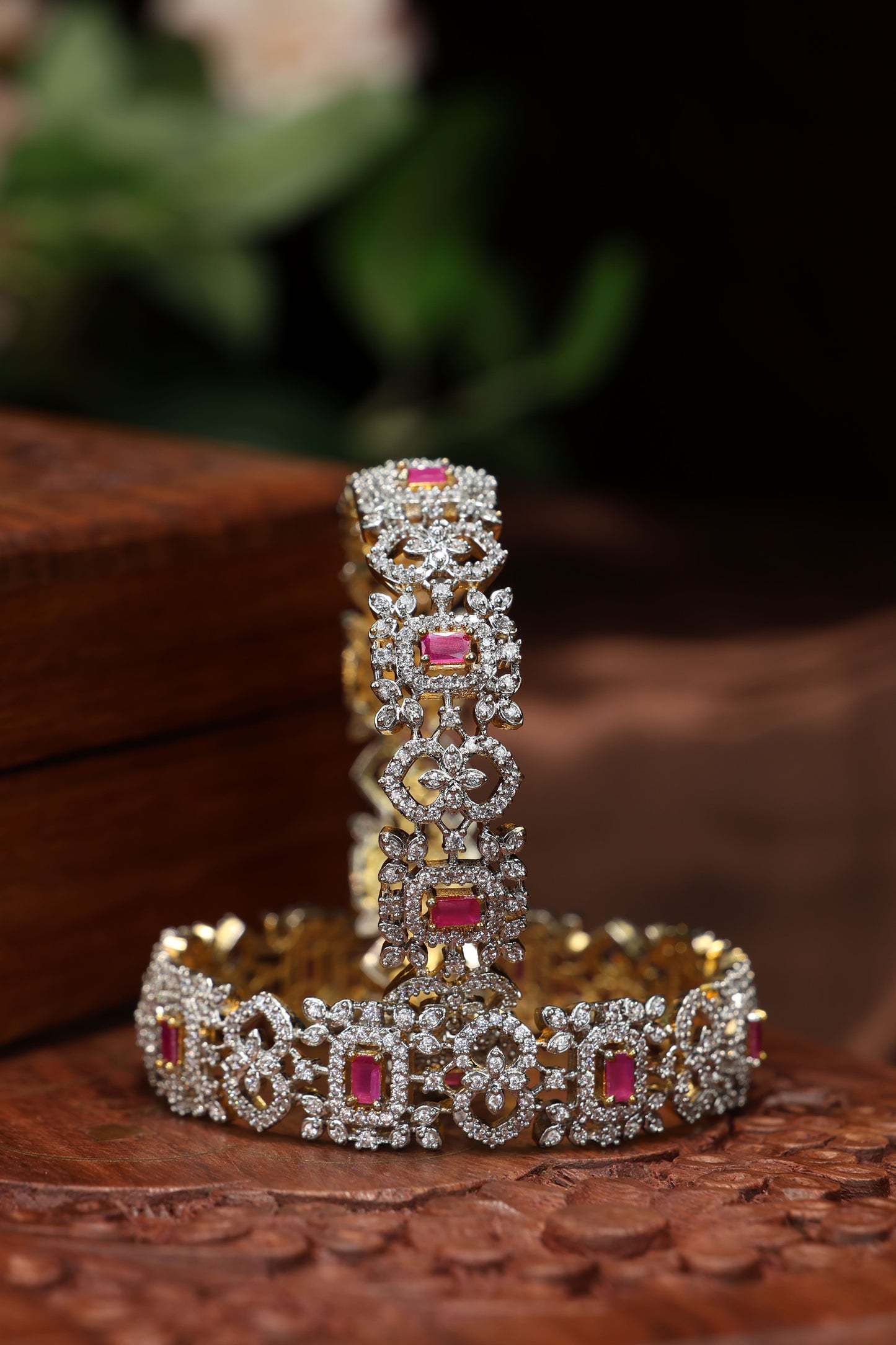 American diamond pink stone bangles