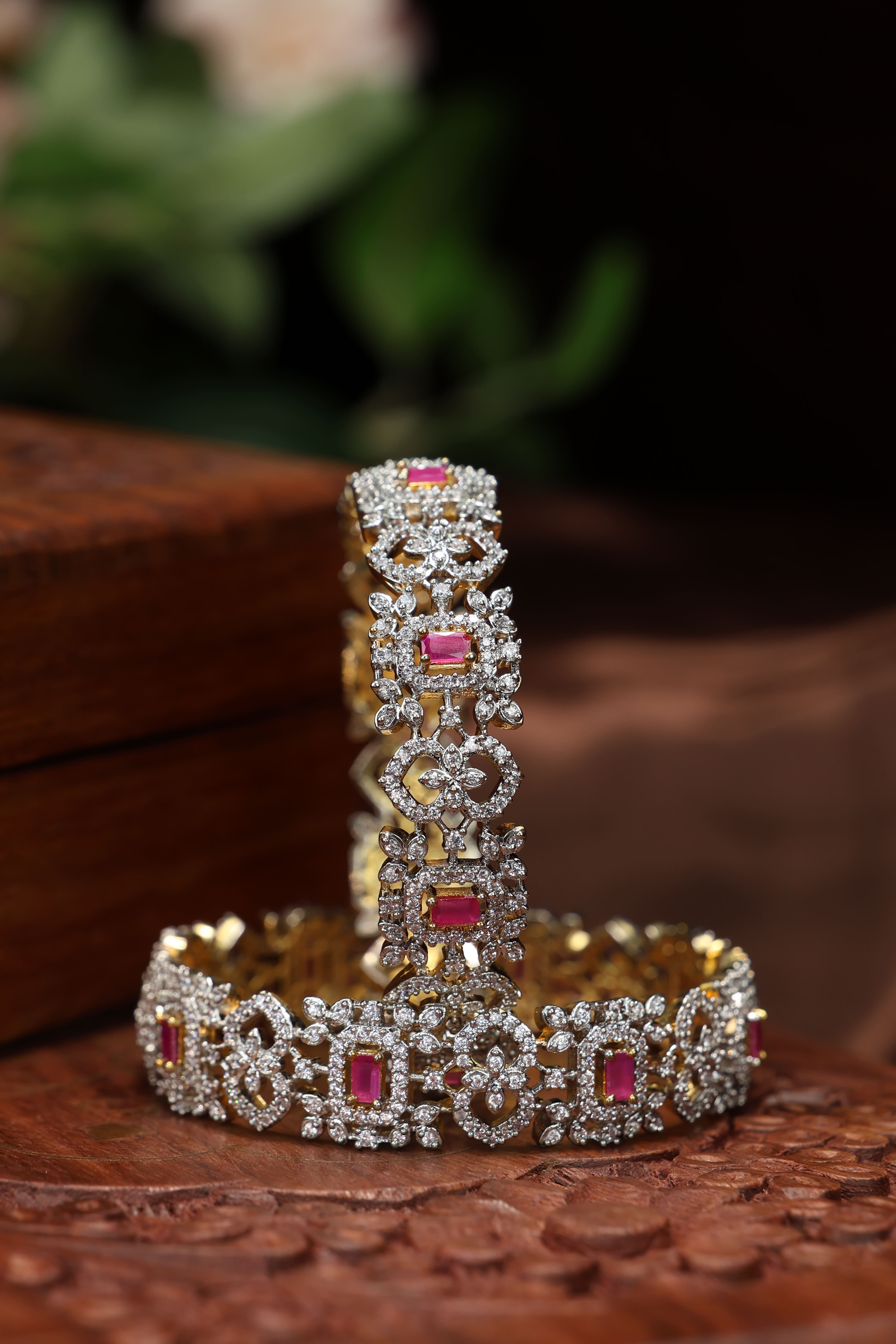 American diamond pink stone bangles