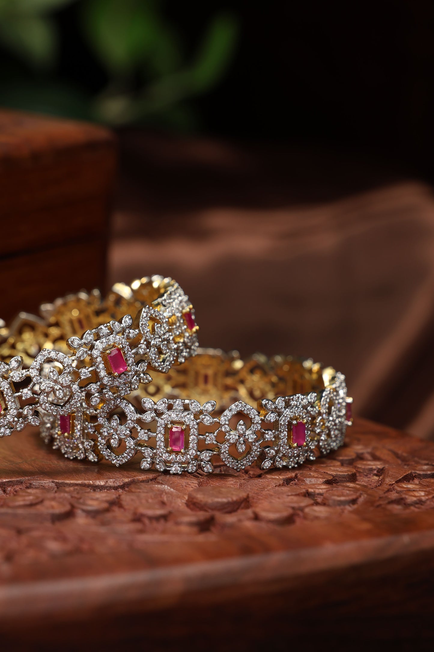 American diamond pink stone bangles