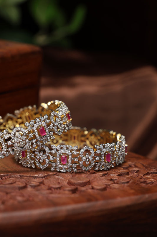 American diamond pink stone bangles